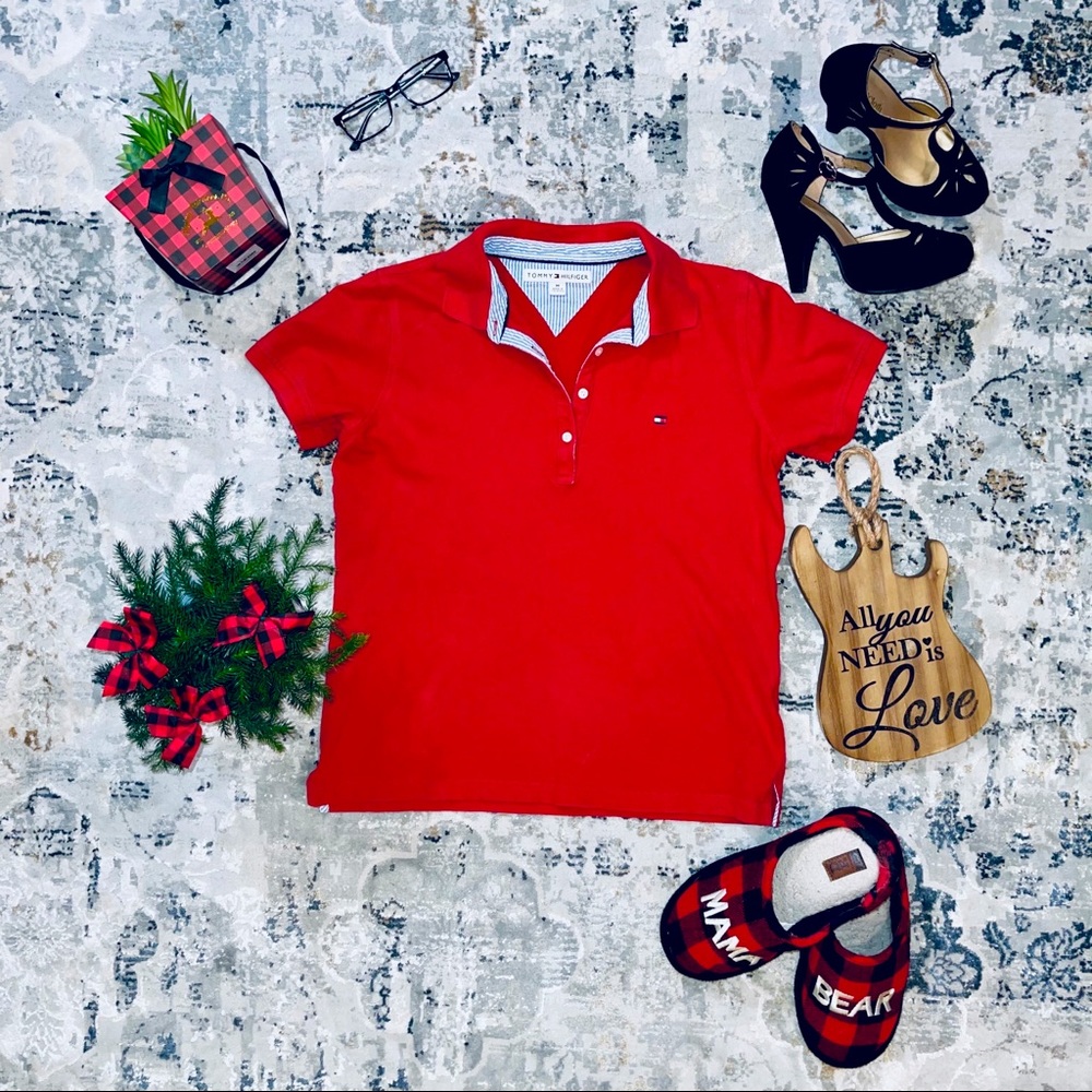 TOMMY HILFIGER Womens V-Neck Polo Shirt M